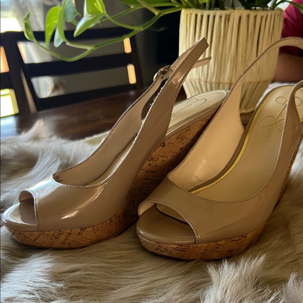Jessica Simpson Nude Wedge Sandals